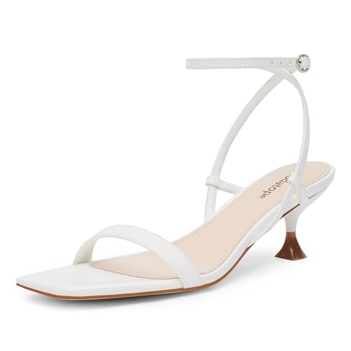 Modatope Damen-Sandalen mit metallischem Absatz, quadratisch, offener Zehenbereich, Riemchen, Kätzchen-Absatz, Knöchelriemen, Sandalen für Damen, Größe 39-45, Weiss/opulenter Garten, 38 EU von Modatope