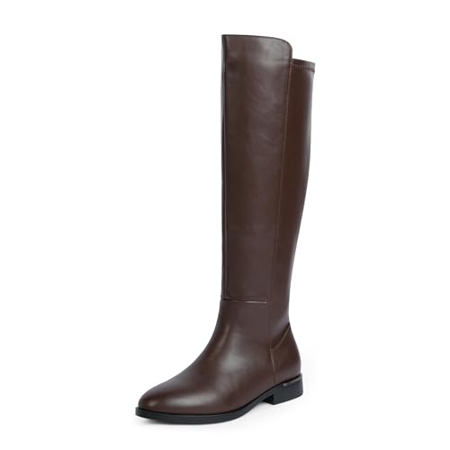 Modatope Kniehohe Stiefel für Damen, Stretch, abgerundete Zehenpartie, flache Stiefel, A-Schokolade, 42 EU Modatope Kniehohe Stiefel für Damen, Stretch, abgerundete Zehenpartie, flache Stiefel, A-Schokolade, 42 EU von Modatope