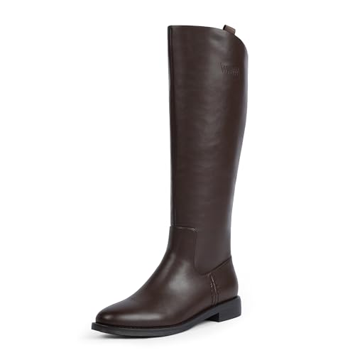 Modatope Kniehohe Stiefel für Damen, abgerundeter Zehenbereich, flache Retro-Bais-Öffnung, niedriger klobiger Absatz, Reitstiefel, A-Schokolade, 37.5 EU Modatope Kniehohe Stiefel für Damen, abgerundeter Zehenbereich, flache Retro-Bais-Öffnung, niedriger klobiger Absatz, Reitstiefel, A-Schokolade, 37.5 EU von Modatope