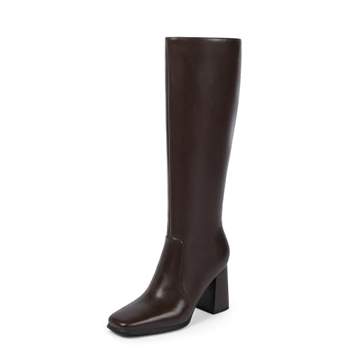 Modatope Kniehohe Stiefel für Damen, breiter Absatz, quadratischer Zehenbereich, hoher Absatz mit seitlichem Reißverschluss, lange Stiefel, A-Schokobraun, 39.5 EU Modatope Kniehohe Stiefel für Damen, breiter Absatz, quadratischer Zehenbereich, hoher Absatz mit seitlichem Reißverschluss, lange Stiefel, A-Schokobraun, 39.5 EU von Modatope