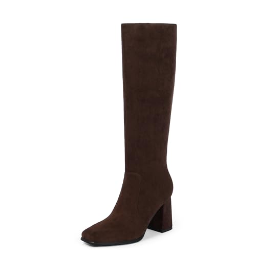 Modatope Kniehohe Stiefel für Damen, breiter Absatz, quadratischer Zehenbereich, hoher Absatz mit seitlichem Reißverschluss, lange Stiefel, A-Wildleder Dunkelbraun, 42 EU Modatope Kniehohe Stiefel für Damen, breiter Absatz, quadratischer Zehenbereich, hoher Absatz mit seitlichem Reißverschluss, lange Stiefel, A-Wildleder Dunkelbraun, 42 EU von Modatope