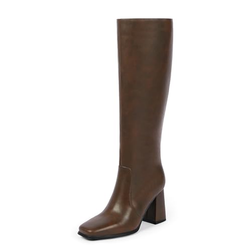 Modatope Kniehohe Stiefel für Damen, breiter Absatz, quadratischer Zehenbereich, hoher Absatz mit seitlichem Reißverschluss, lange Stiefel, A-retro braun, 37.5 EU Modatope Kniehohe Stiefel für Damen, breiter Absatz, quadratischer Zehenbereich, hoher Absatz mit seitlichem Reißverschluss, lange Stiefel, A-retro braun, 37.5 EU von Modatope