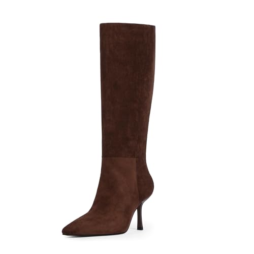 Modatope Kniehohe Stiefel für Damen, quadratischer Zehenbereich, Stiletto-Stiefel, seitlicher Reißverschluss, elegante Stiefel für Damen, A-Veloursleder, Schokoladenbraun, 42 EU Modatope Kniehohe Stiefel für Damen, quadratischer Zehenbereich, Stiletto-Stiefel, seitlicher Reißverschluss, elegante Stiefel für Damen, A-Veloursleder, Schokoladenbraun, 42 EU von Modatope