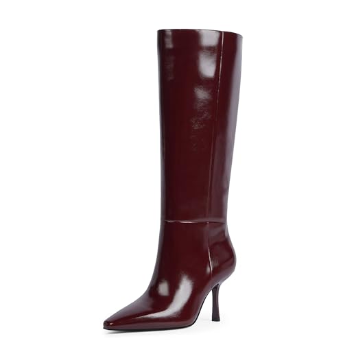 Modatope Kniehohe Stiefel für Damen, quadratischer Zehenbereich, Stiletto-Stiefel, seitlicher Reißverschluss, elegante Stiefel für Damen, A-burgund, 42 EU Modatope Kniehohe Stiefel für Damen, quadratischer Zehenbereich, Stiletto-Stiefel, seitlicher Reißverschluss, elegante Stiefel für Damen, A-burgund, 42 EU von Modatope
