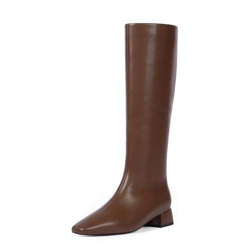 Modatope Kniehohe Stiefel für Damen, quadratischer Zehenbereich, klobiger niedriger Absatz, seitlicher Reißverschluss, Herbst, Winter, hohe Stiefel für Damen, Braun, 39 EU Modatope Kniehohe Stiefel für Damen, quadratischer Zehenbereich, klobiger niedriger Absatz, seitlicher Reißverschluss, Herbst, Winter, hohe Stiefel für Damen, Braun, 39 EU von Modatope