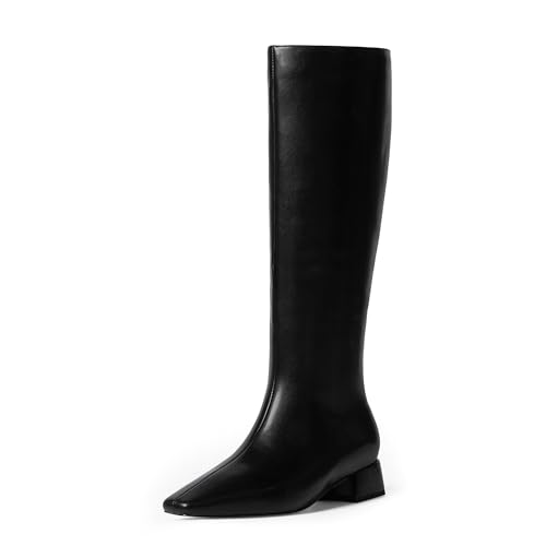 Modatope Kniehohe Stiefel für Damen, quadratischer Zehenbereich, klobiger niedriger Absatz, seitlicher Reißverschluss, Herbst, Winter, hohe Stiefel für Damen, Schwarz, 41 EU Modatope Kniehohe Stiefel für Damen, quadratischer Zehenbereich, klobiger niedriger Absatz, seitlicher Reißverschluss, Herbst, Winter, hohe Stiefel für Damen, Schwarz, 41 EU von Modatope