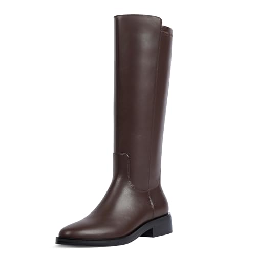 Modatope Kniehohe Stiefel für Damen, runder Zehenbereich, klobig, niedriger flacher Absatz, seitlicher Reißverschluss, Herbst, Winter, hohe Stiefel für Damen, Stretch-Schokolade, 40 EU Modatope Kniehohe Stiefel für Damen, runder Zehenbereich, klobig, niedriger flacher Absatz, seitlicher Reißverschluss, Herbst, Winter, hohe Stiefel für Damen, Stretch-Schokolade, 40 EU von Modatope