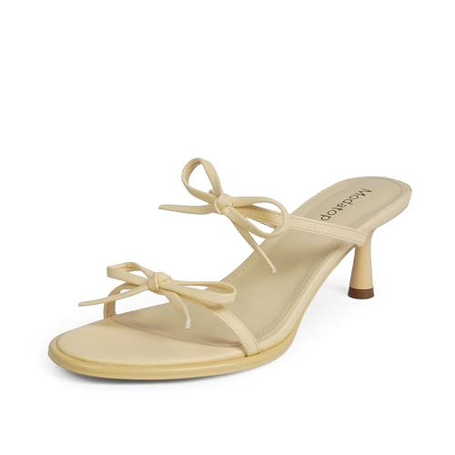 Modatope Sandalen mit zwei Riemen, Fliege, Kätzchen-Absatz, für Damen, abgerundet, offener Zehenbereich, Absatz, Sandalen, B-gelb, 38 EU von Modatope