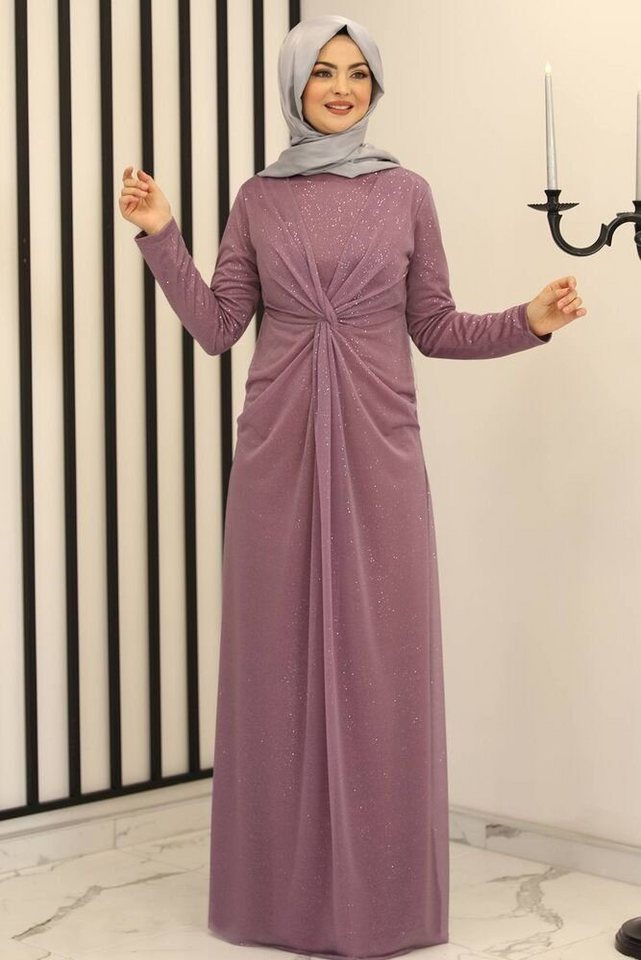 Modavitrini Abendkleid Damen Maxikleid Abiye Abaya Hijab Kleid Modest Fashion (AYLA) silbriger glänzender Stoff von Modavitrini