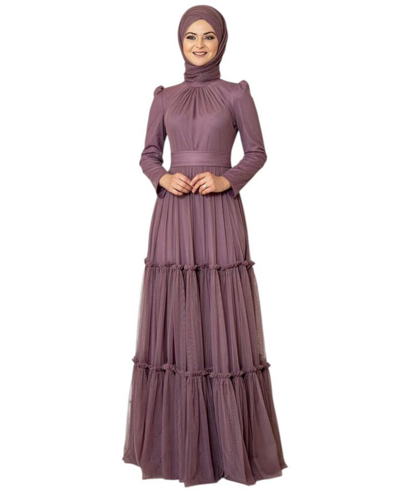 Modavitrini Abendkleid Tüllkleid mit Rüschenrock Hijab Kleid Abiye Abaya Maxikleid mit Lycra von Modavitrini
