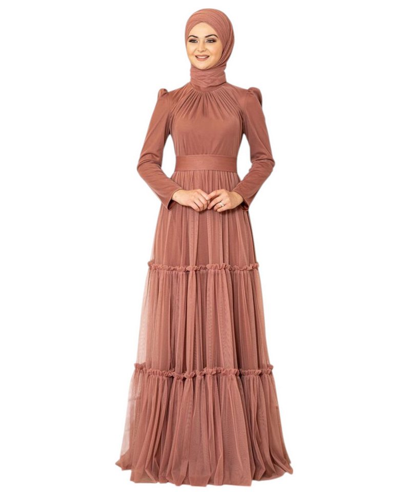 Modavitrini Abendkleid Tüllkleid mit Rüschenrock Hijab Kleid Abiye Abaya Maxikleid mit Lycra von Modavitrini
