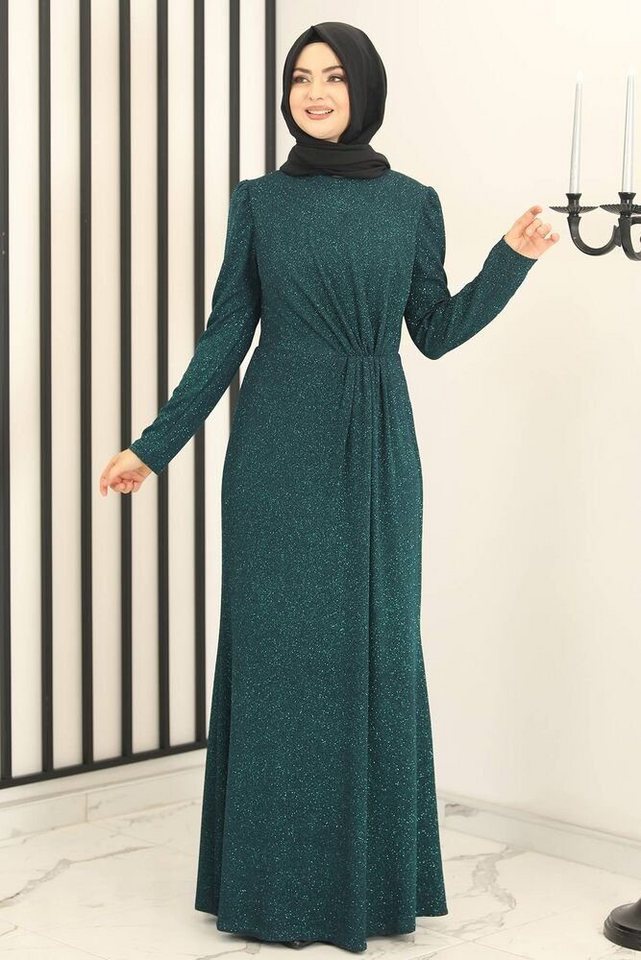 Modavitrini Abendkleid Damen - schimmerndes Kleid mit gesmokter Taille Abiye Abaya Hijab Mode glitzernder Stoff von Modavitrini