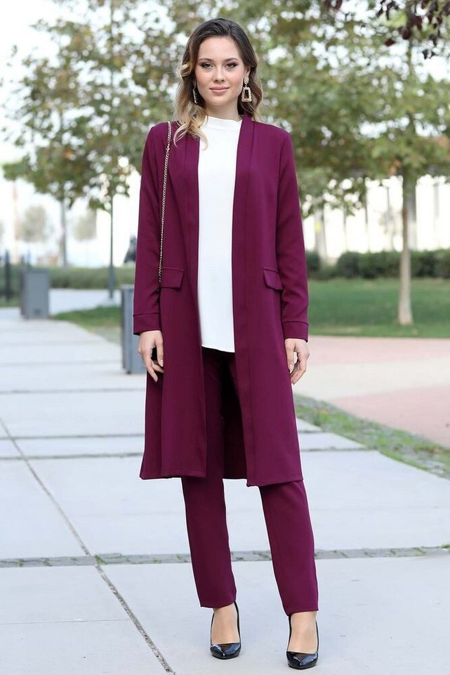 Modavitrini Hosenanzug Zweiteiler Damen Anzug Langarm Longblazer mit Hose Modest Fashion (Anzug Set) Offene Front ohne Verschluss von Modavitrini