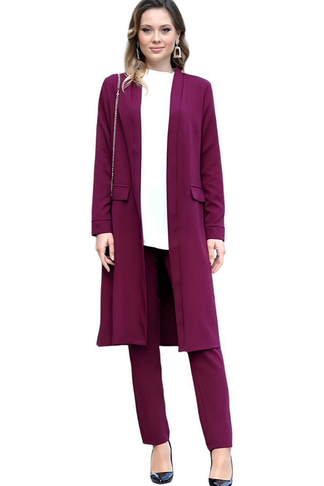 Modavitrini Hosenanzug Zweiteiler Damen Anzug Langarm Longblazer mit Hose Modest Fashion (Anzug Set) Offene Front ohne Verschluss von Modavitrini