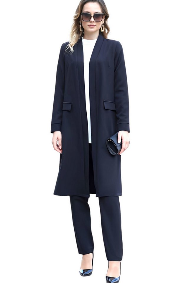 Modavitrini Hosenanzug Zweiteiler Damen Anzug Langarm Longblazer mit Hose Modest Fashion (Anzug Set) Offene Front ohne Verschluss von Modavitrini