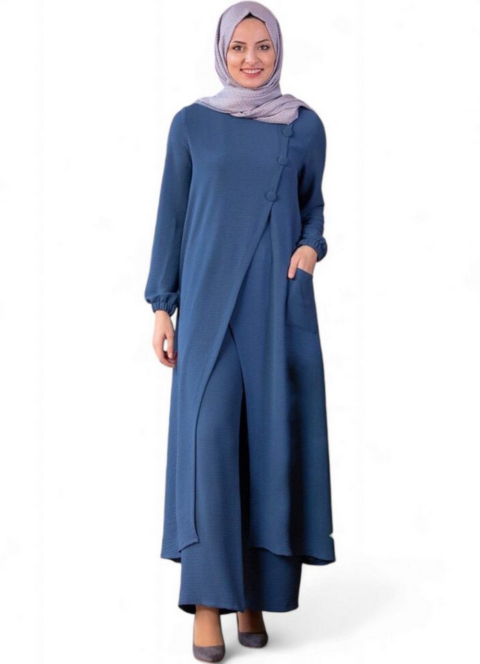 Modavitrini Longtunika Eleganter Damen Zweiteiler mit weiter Hose – Hijab Modest Fashion (Zweiteiliges Set – Longtunika und Hose) dekorative Knöpfe, weites Hosenbein von Modavitrini