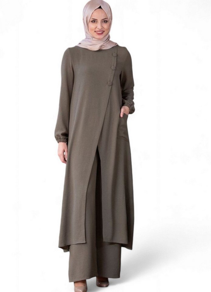 Modavitrini Longtunika Eleganter Damen Zweiteiler mit weiter Hose – Hijab Modest Fashion (Zweiteiliges Set – Longtunika und Hose) dekorative Knöpfe, weites Hosenbein von Modavitrini