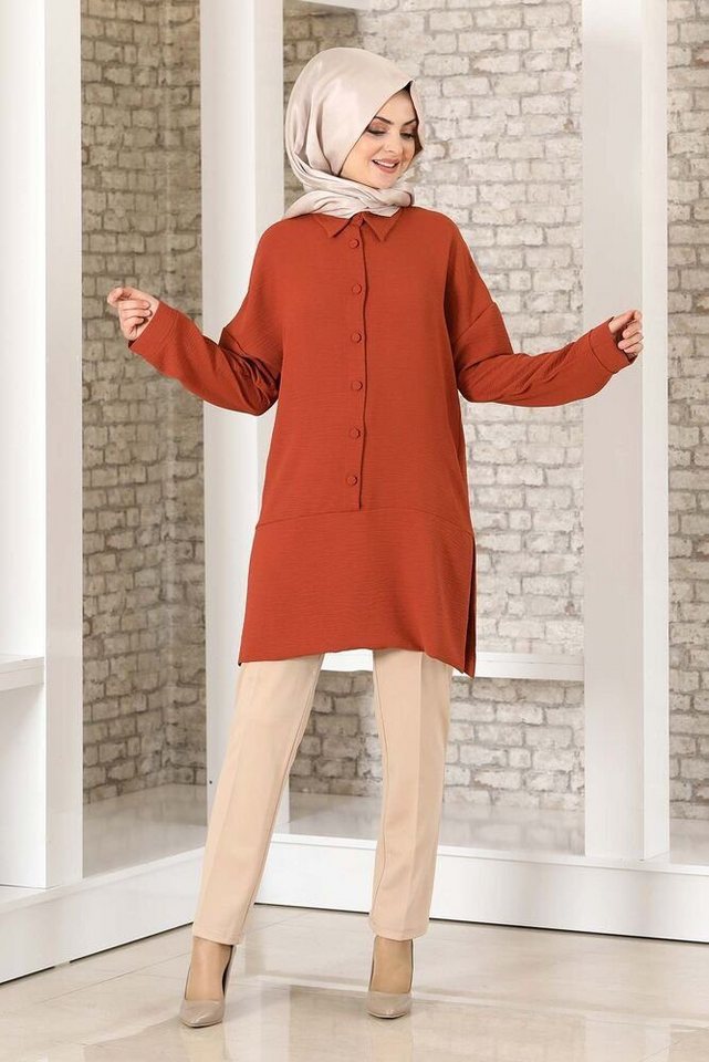 Modavitrini Longtunika Lockere Hijab-Tunika mit Knopfdetail Damen Tunika (SALAS TUNIK) Lockere Hijab-Tunika mit Knopfdetail von Modavitrini