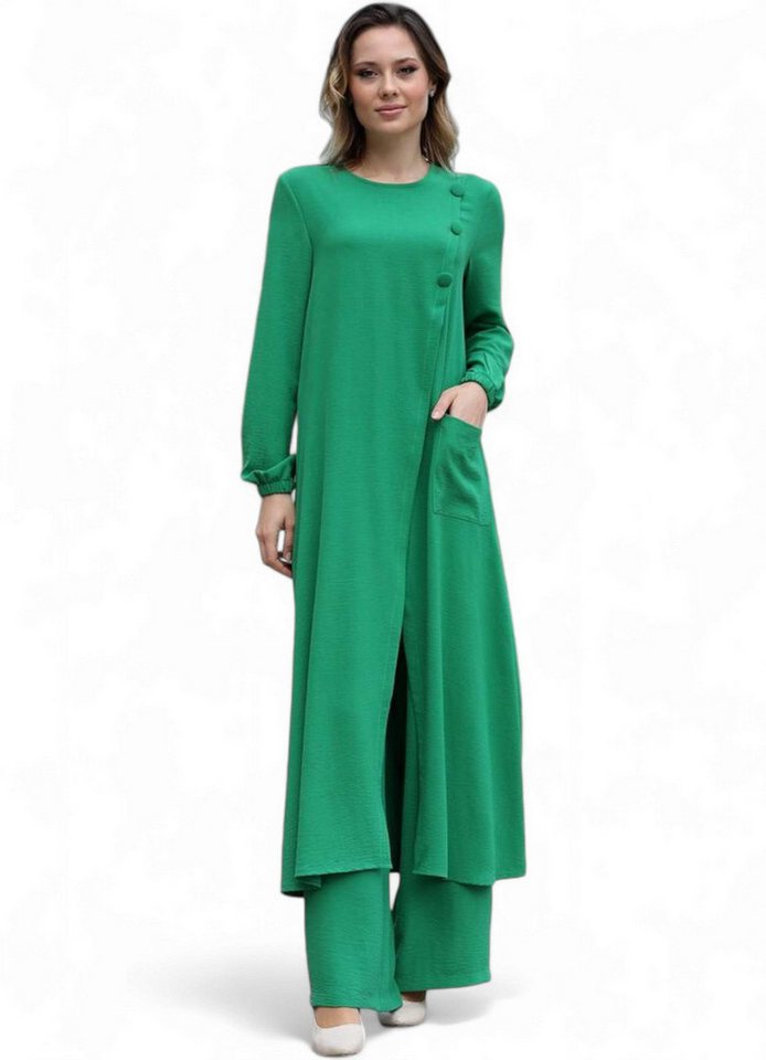 Modavitrini Longtunika Eleganter Damen Zweiteiler mit weiter Hose – Hijab Modest Fashion (Zweiteiliges Set – Longtunika und Hose) dekorative Knöpfe, weites Hosenbein von Modavitrini