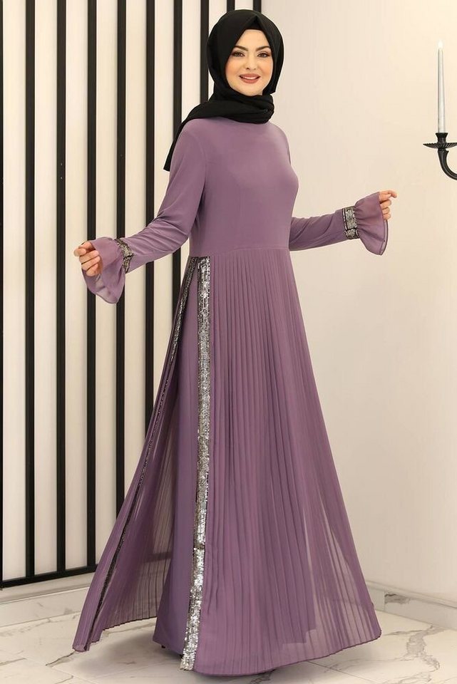 Modavitrini Maxikleid Damen Hijab Abendkleid mit Pailletten Modest Abiye Abaya (EYLÜL) Faltendetail Rock von Modavitrini
