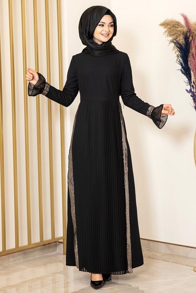 Modavitrini Maxikleid Damen Hijab Abendkleid mit Pailletten Modest Abiye Abaya (EYLÜL) Faltendetail Rock von Modavitrini