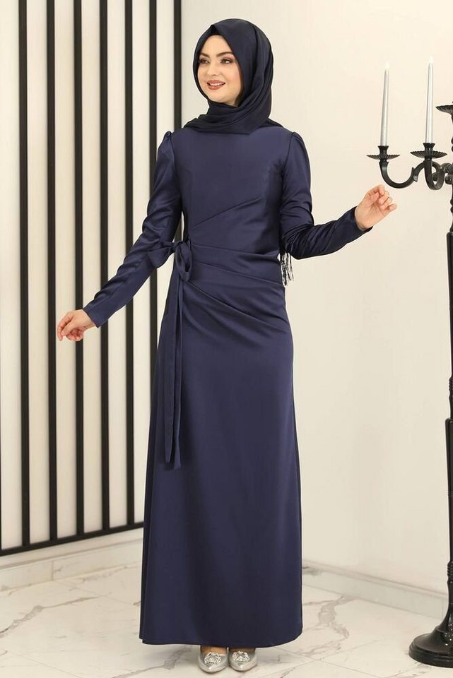 Modavitrini Satinkleid Damen Hijab Abendkleid langärmliges Maxikleid Abiye Abaya (HÜLYA) mit Schleife von Modavitrini