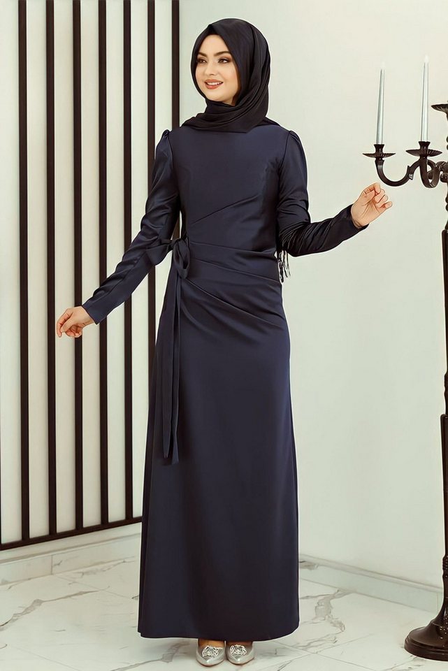 Modavitrini Satinkleid Damen Hijab Abendkleid langärmliges Maxikleid Abiye Abaya (HÜLYA) mit Schleife von Modavitrini