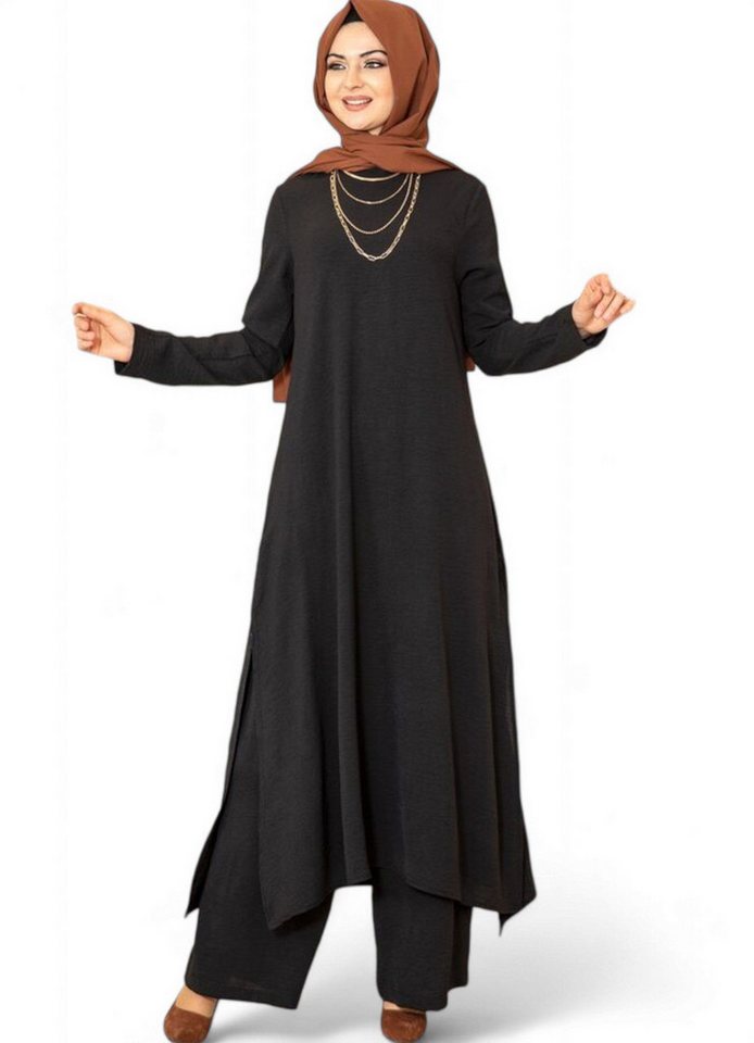 fashionshowcase Longtunika Damen Zweiteiler Set - Tunika & Palazzo-Hose Modest Fashion (SET, Zweiteiler) leichte und luftige Beschaffenheit von fashionshowcase
