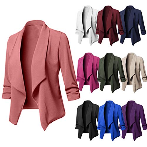 Modaworld Blazer Damen Elegant Sportlich Trachtenblazer Business Freizeit Revers Geraffte Ärmel Festival Outfit Jacke von Modaworld