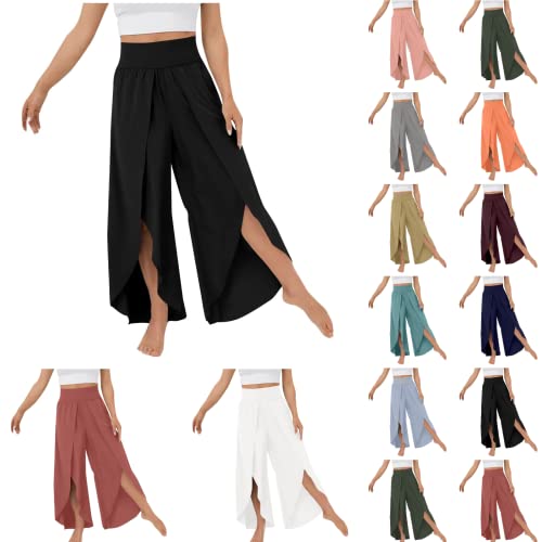 Culottes Hosen Damen Leichte Sommerhose, Damen Wickelhose mit Schlitz Weites Bein Rüschen Hose Damen Sommer Yogahose Leicht Luftige Sommerhosen Plissee Bequeme Sporthose für Frauen Schlaghose von Modaworld