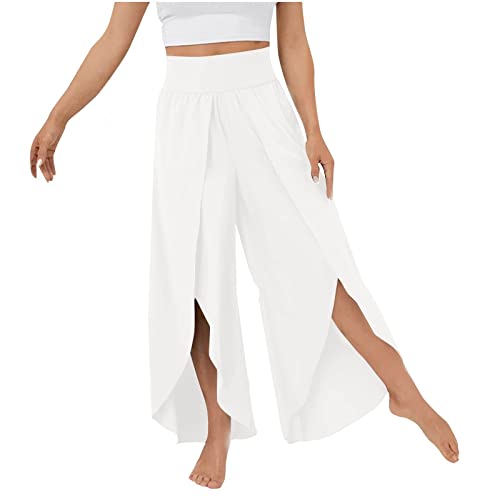 Culottes Hosen Damen Leichte Sommerhose, Damen Wickelhose mit Schlitz Weites Bein Rüschen Hose Damen Sommer Yogahose Leicht Luftige Sommerhosen Plissee Bequeme Sporthose für Frauen Schlaghose von Modaworld