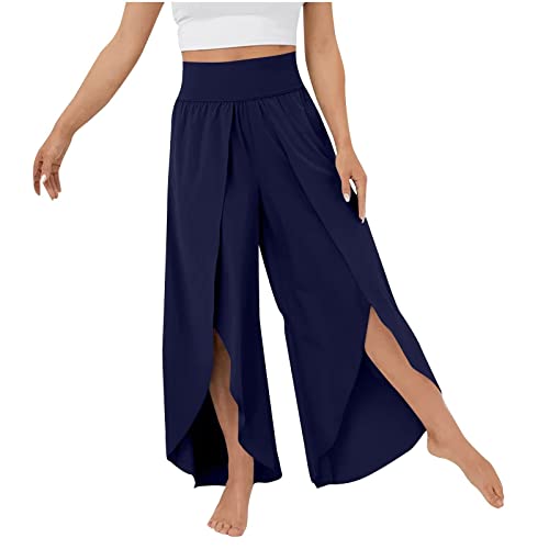 Culottes Hosen Damen Leichte Sommerhose, Damen Wickelhose mit Schlitz Weites Bein Rüschen Hose Damen Sommer Yogahose Leicht Luftige Sommerhosen Plissee Bequeme Sporthose für Frauen Schlaghose von Modaworld