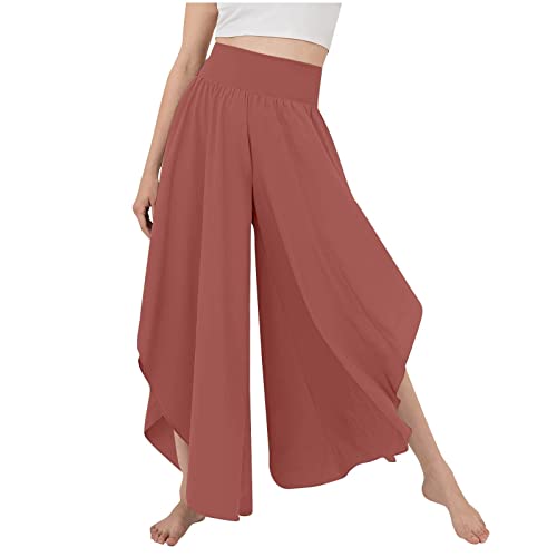 Culottes Hosen Damen Leichte Sommerhose, Damen Wickelhose mit Schlitz Weites Bein Rüschen Hose Damen Sommer Yogahose Leicht Luftige Sommerhosen Plissee Bequeme Sporthose für Frauen Schlaghose von Modaworld