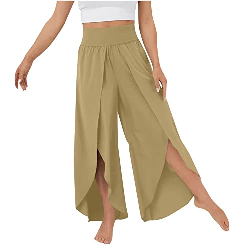 Culottes Hosen Damen Leichte Sommerhose, Damen Wickelhose mit Schlitz Weites Bein Rüschen Hose Damen Sommer Yogahose Leicht Luftige Sommerhosen Plissee Bequeme Sporthose für Frauen Schlaghose von Modaworld