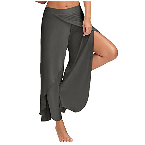 Culottes Hosen Damen Leichte Sommerhose, Damen Wickelhose mit Schlitz Weites Bein Rüschen Hose Damen Sommer Yogahose Leicht Luftige Sommerhosen Plissee Bequeme Sporthose für Frauen Schlaghose von Modaworld