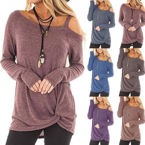 Damen Cold Shoulder Langarm Shirts Front Twist Knot Casual Tunika Tops von Modaworld
