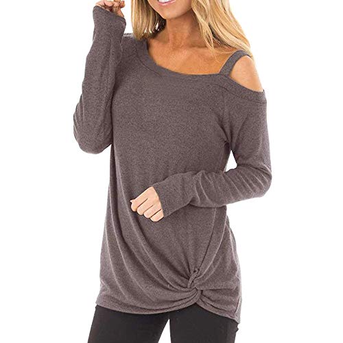 Damen Cold Shoulder Langarm Shirts Front Twist Knot Casual Tunika Tops von Modaworld