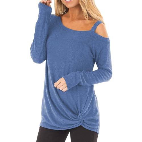 Damen Cold Shoulder Langarm Shirts Front Twist Knot Casual Tunika Tops von Modaworld
