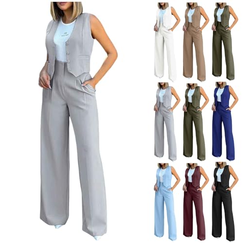 Damen Hosenanzug Elegant Business Anzug Blazer Hose 2-teilig Set Zweiteiler Slimfit Hosen + Weste Mode 2 Teiler Festlich Sportlich Streetwear Formal Festlicher Suit von Modaworld