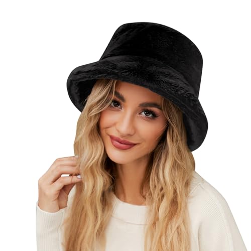 Damen Hut Winter Weiche Kunstpelz Flauschige Fischerhut Breite Krempe Fellmütze Winter Warme Mütze für Mädchen von Modaworld