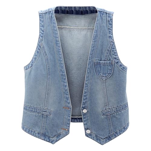 Damen Jeansweste Outwear übergröße Denim Jacke Ärmellos Beiläufige Jeansweste Denim Weste Vest Frühling Cardigan Top von Modaworld