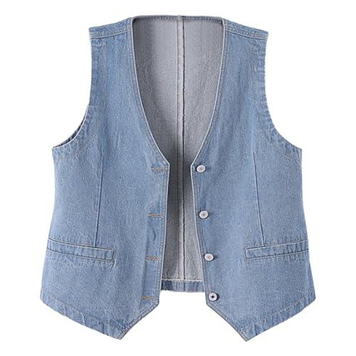 Damen Jeansweste übergröße Denim Jacke Ärmellos Beiläufige Jeansweste Weste Vest Frühling Cardigan von Modaworld