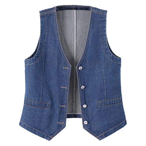 Damen Jeansweste übergröße Denim Jacke Ärmellos Beiläufige Jeansweste Weste Vest Frühling Cardigan von Modaworld