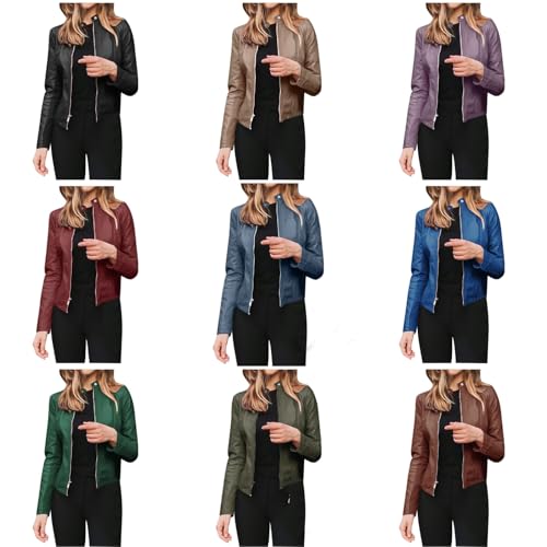 Damen Kunstleder Jacke Leder Jacke Motorrad Short PU Kurzjacke Punk Bikerjacke Übergangsjacke Ledermantel Slim Short Mantel Winter von Modaworld