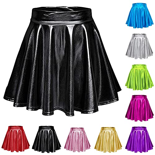 Damen Metallic Glitzer Mini Röcke Rave Rock Barbieer Kleidung Glänzend Nachtklub Faltenrock Skater Pleated Rock Cosplay Kostüm Wetlook für 80er Festival Karneval Faschingkostüm von Modaworld