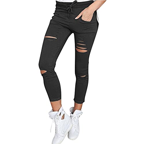 Damen Sommer Reiten Jogginghose Beiläufig Hohe Taille Stretch Hose Leggings Draussen Fitness Loch Einfarbig Lange Yoga-Hose Sporthose von Modaworld