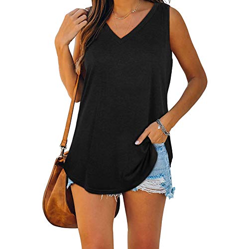 Damen Tank Top Sommer Ärmellose T Shirt V-Ausschnitt Weste Bluse Basic Oberteile Tunika Casual Lose Shirt Tops von Modaworld