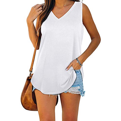 Damen Tank Top Sommer Ärmellose T Shirt V-Ausschnitt Weste Bluse Basic Oberteile Tunika Casual Lose Shirt Tops von Modaworld