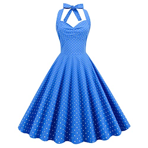 Damen Vintage Cocktailkleid Ärmellos Neckholder 1950er Polka Dots Retro Rockabilly Swing Kleid A Linie Faltenrock Knielang Hochzeit Festlich Abendkleid Ballkleid (D, S) von Modaworld