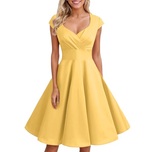 Damen Vintage Retro 1950er Cocktaikleid A-Line Swing Festlich Midilang Kleid von Modaworld